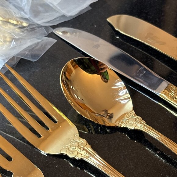 Northcraft 10K Gold Plated Flatware Set Roses Japan 44 Pcs Forks Spoons Knives - Picture 5 of 9